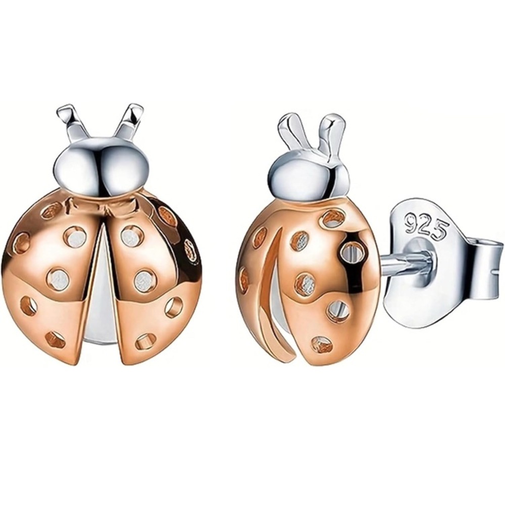 925 Sterling Silver and Rose Gold Ladybug Earrings
